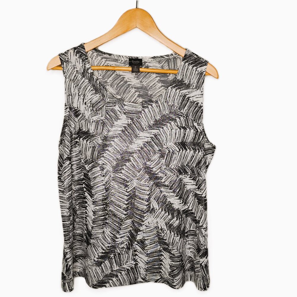 Travelers by Chicos Women'sTank Top Print White/Black/Gray Size 2